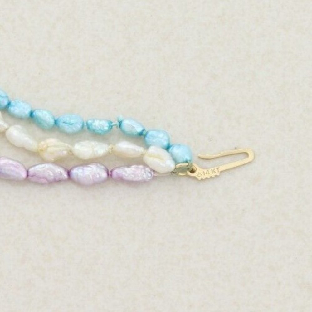 14k Yellow Gold Freshwater Natural Purple, White, Blue, Baroque Pearls 3 Strand - Picture 9 of 9